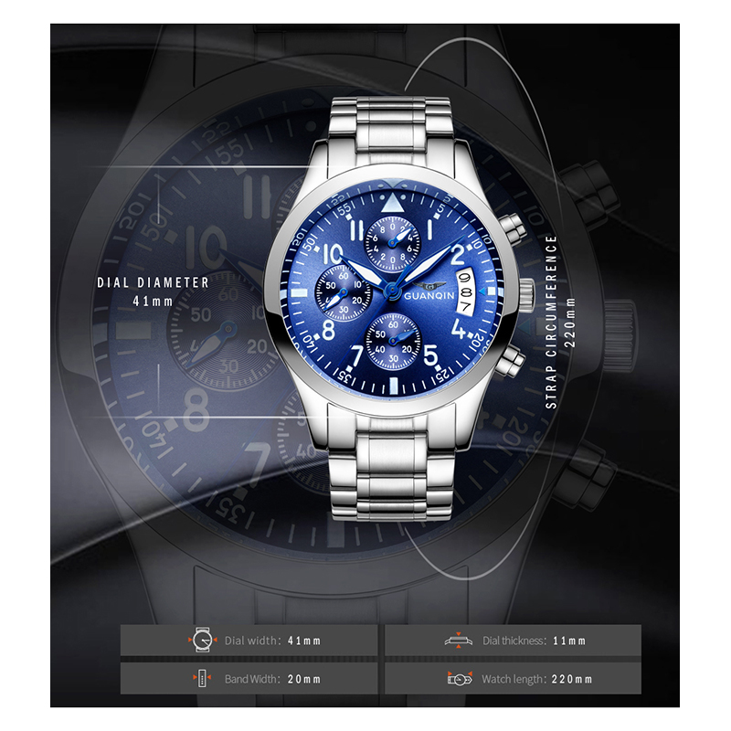 GUANQIN GS-19060 QUARTZ ECRAN BLEU
