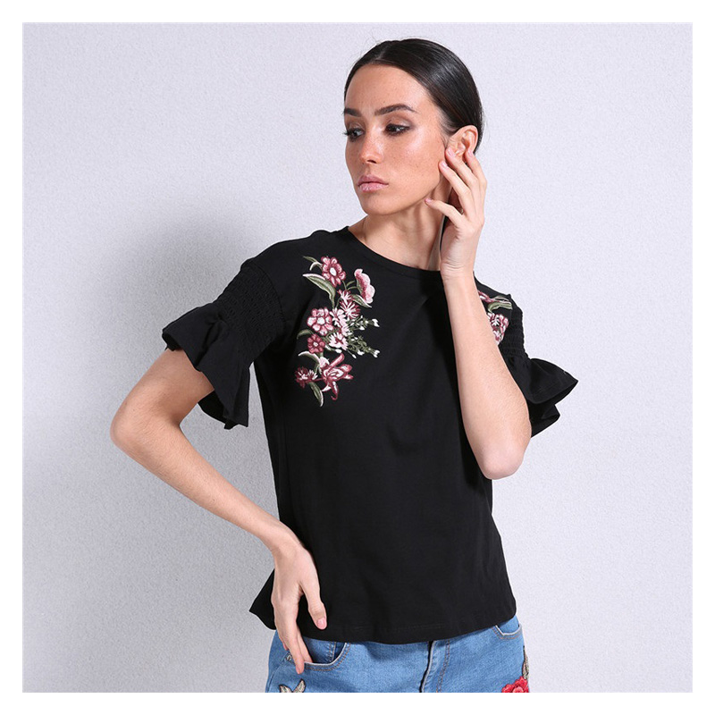 GCAROL 8239 T-SHIRT NOIR DECOR FLORAL