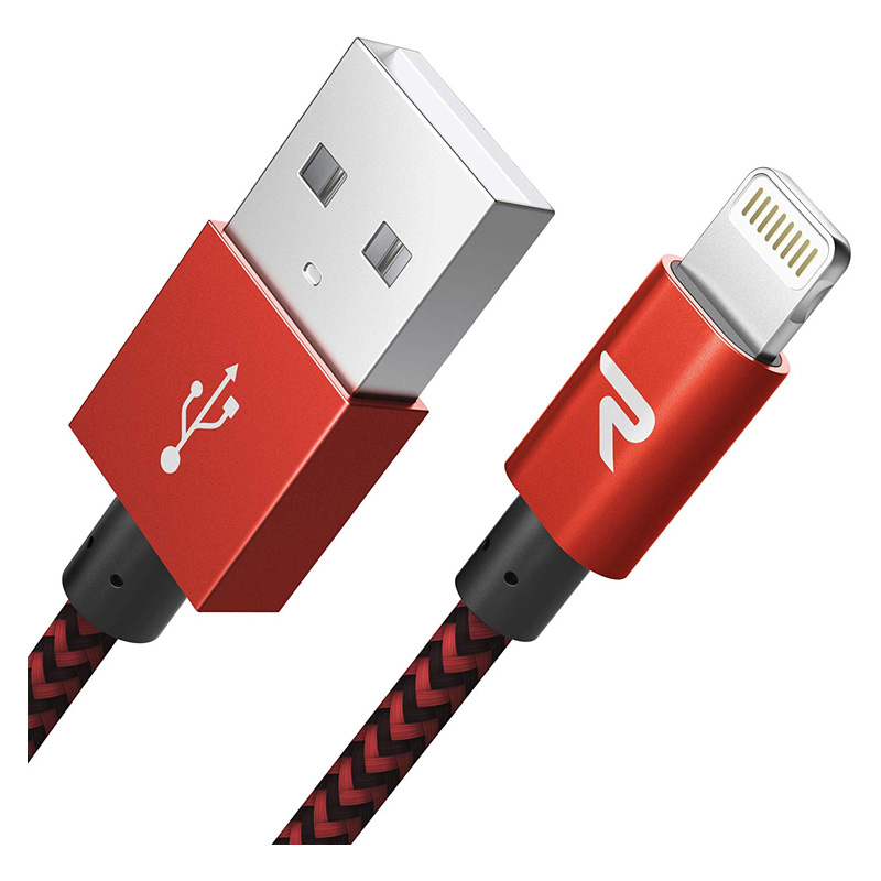 RAMPOW CABLE IPHONE 1M ROUGE-NOIR