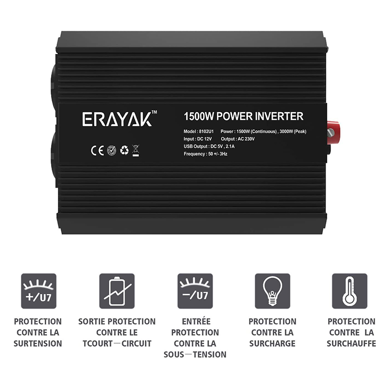 ERAYAK CONVERTISSEUR 1500 WATTS DC 12 V A 230 V AC