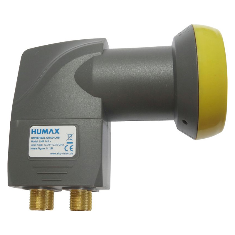 Humax LNB Switch Quad, diamètre de tête 40 mm, rapport signal/bruit 0,1 dB typique. Plus besoin de Multiswitch jusqu'à 4 utilisateurs indépendant