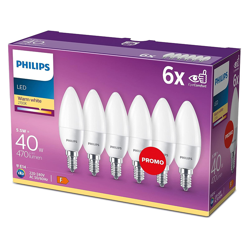 PHILIPS LOT DE 6 PCS LED E14 5.5 W/40W BLANC CHAUD