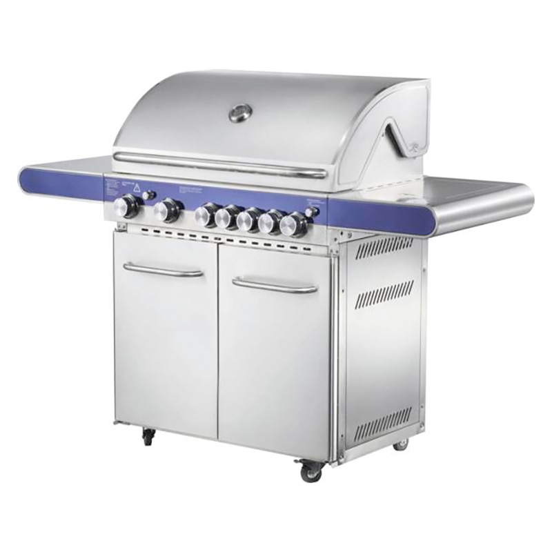 Grill à gaz barbecue, déplaçable sur roulettes, rectangulaire, surfaces grill: 81 x 50 cm, cuvette de réception pour matières grasses, tablette