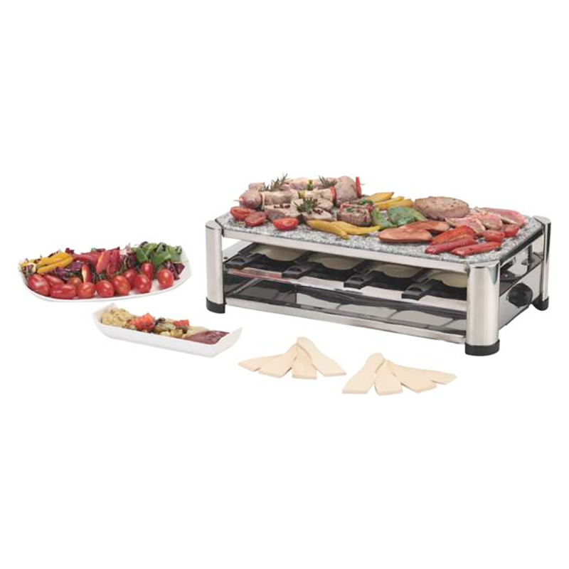 Appareil à raclette, pierre naturelle (pierre chaude), détachable, interrupteur marche/arrêt, 1500 Watts, 8 spatules bois