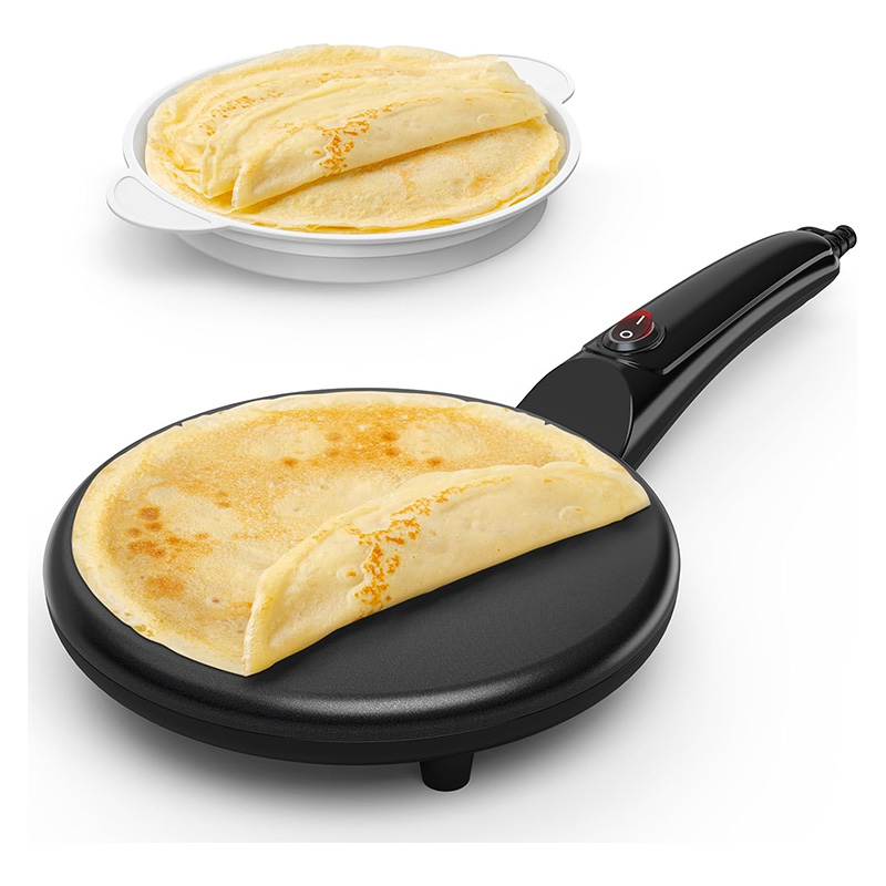 Crêpière électrique antiadhésif, machine à rôtir portable 800 W pour la maison, poignée cool-touch avec bol alimentaire, nettoyage facile