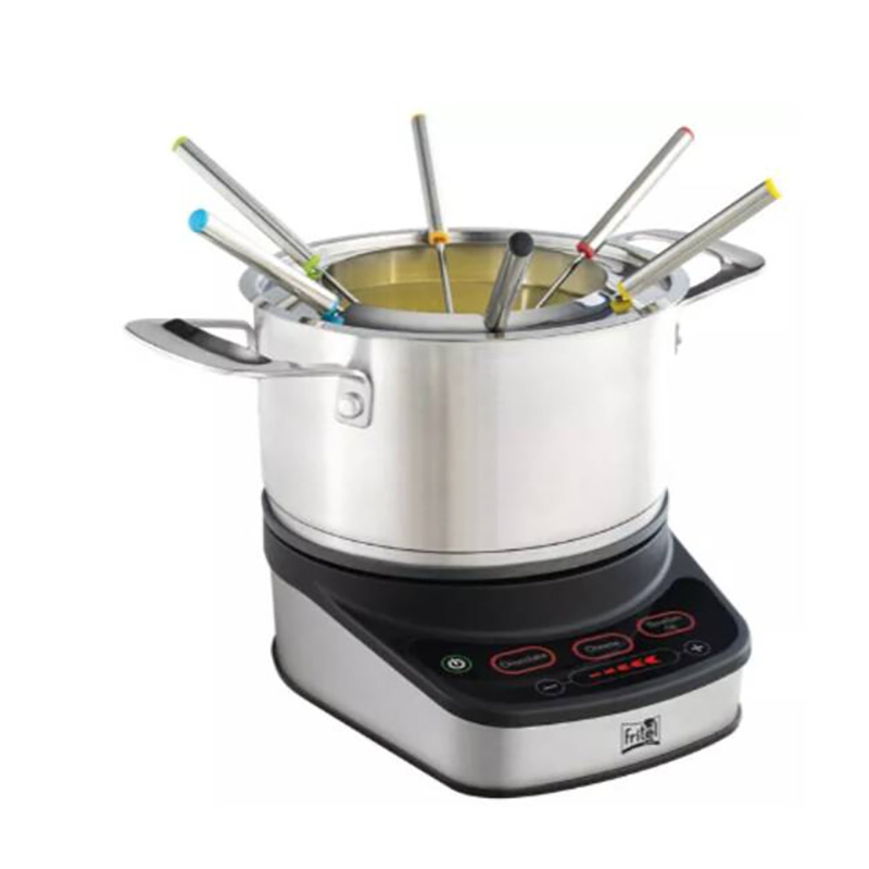 Fritel FO4290 Appareil à Fondue 1.5 Litres en Acier Inox avec 6 fourchettes et réchaud moderne à induction pour votre sécurité
