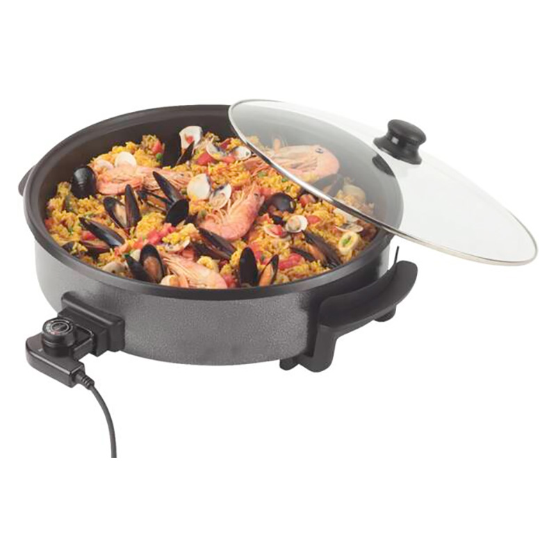 Grill/poêle électrique Couvercle transparent Thermostat réglable Diamètre: 40/42 cm Profondeur: 7 cm Puissance : 1500 W Alimentation : AC 230V / 50Hz