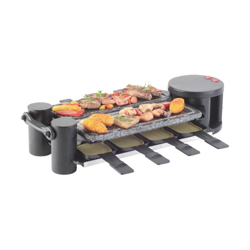 Appareil à raclette, rectangulaire, surface grill: lisse, pierre naturelle (pierre chaude), 8 poêlons à raclette, revêtement anti adhésif, 1200 Watts