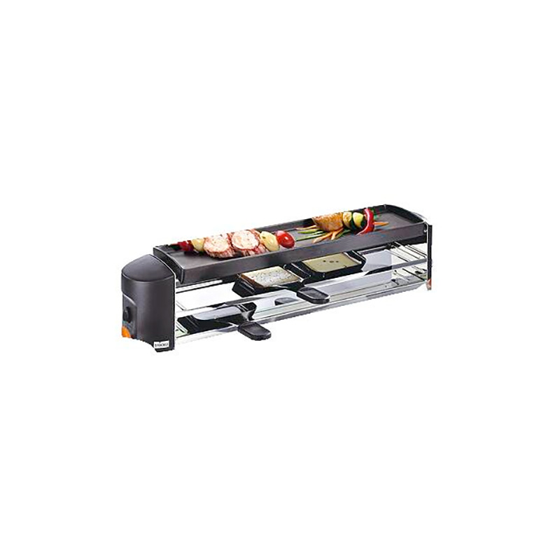 Appareil à raclette, rectangulaire, détachable, 4 poêlons à raclette, support séparé pour poêlons, interrupteur marche/arrêt, 680 Watts, 4 Spatules