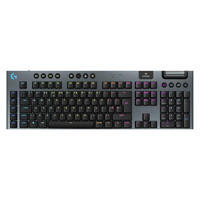 Clavier, transmission sans-fil HF, touches éclairées, touches supplémentaires multimédia, utilisation pour PCs, Adaptateur USB Wireless