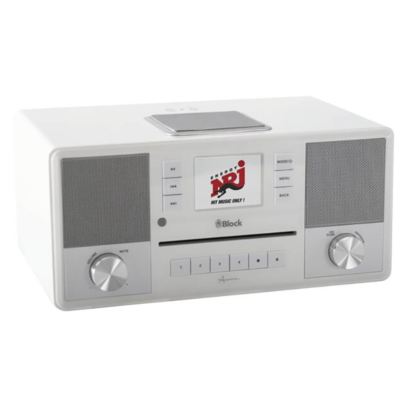 Radio design blanc, réception récepteur DAB+, FM, restitution radio Internet, lecteur CD intégré, Télécommande, Bluetooth, 5 ans de garantie