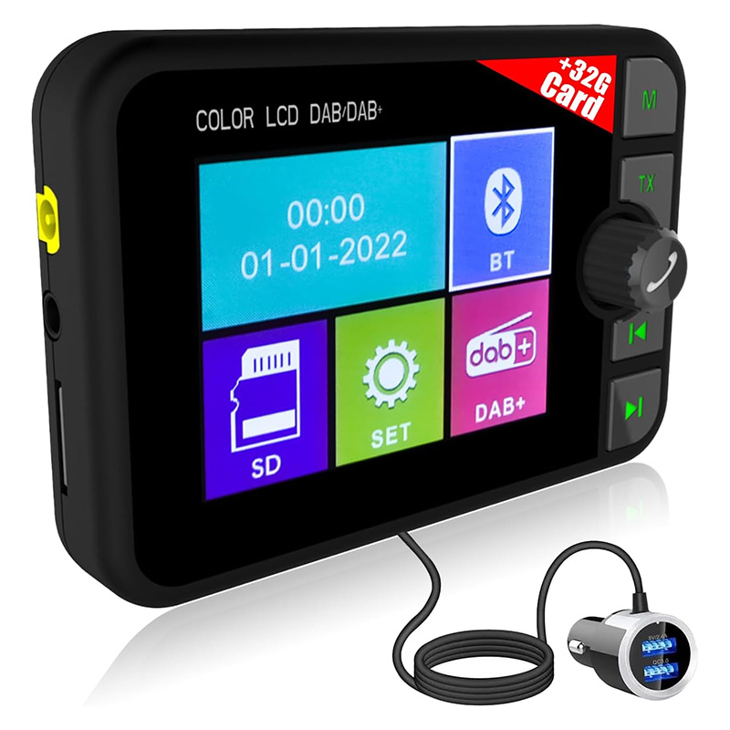 Nhopeew. Adaptateur Radio numérique Dab+ pour autoradio avec écran LCD de 6.10 cm Interface FM/BT Music/AUX Interface, carte 32 GB