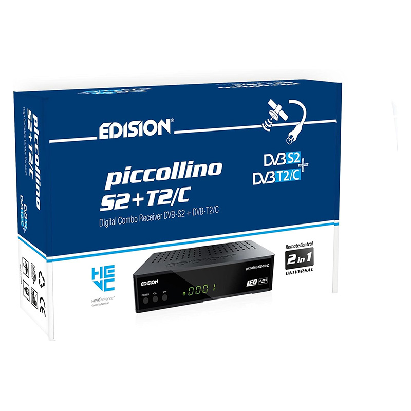 Edision Piccollino S2+T2/C, Récepteur combi DVB-S2/T2/C, H.265 HEVC, Full HD, USB, Noir FTA pour toutes les chaines gratuites