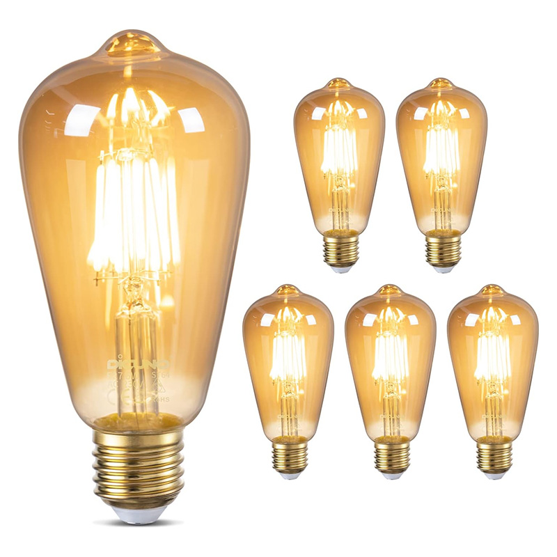 Dicuno Ampoule Vintage E27, Ampoule Edison LED décorative, Blanc chaud verre ambré 2200K, Lampe à filament LED E27, Ampoule pour restaurant, café, bar