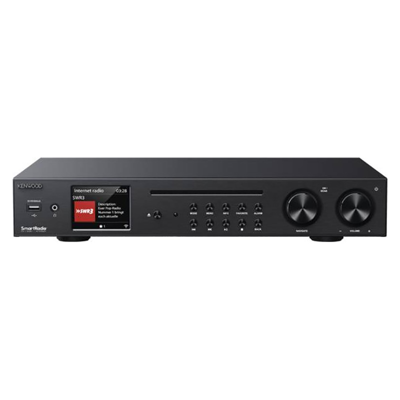 Kenwood Ampli-Tuner-CD, puissance totale 60 Watts maxi, réception DAB, DAB+, restitution radio Internet, Bluetooth, entrée tourne disque, prise casque, USB